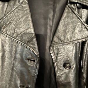 Classic Black Leather Trench Coat Jacket Made in England